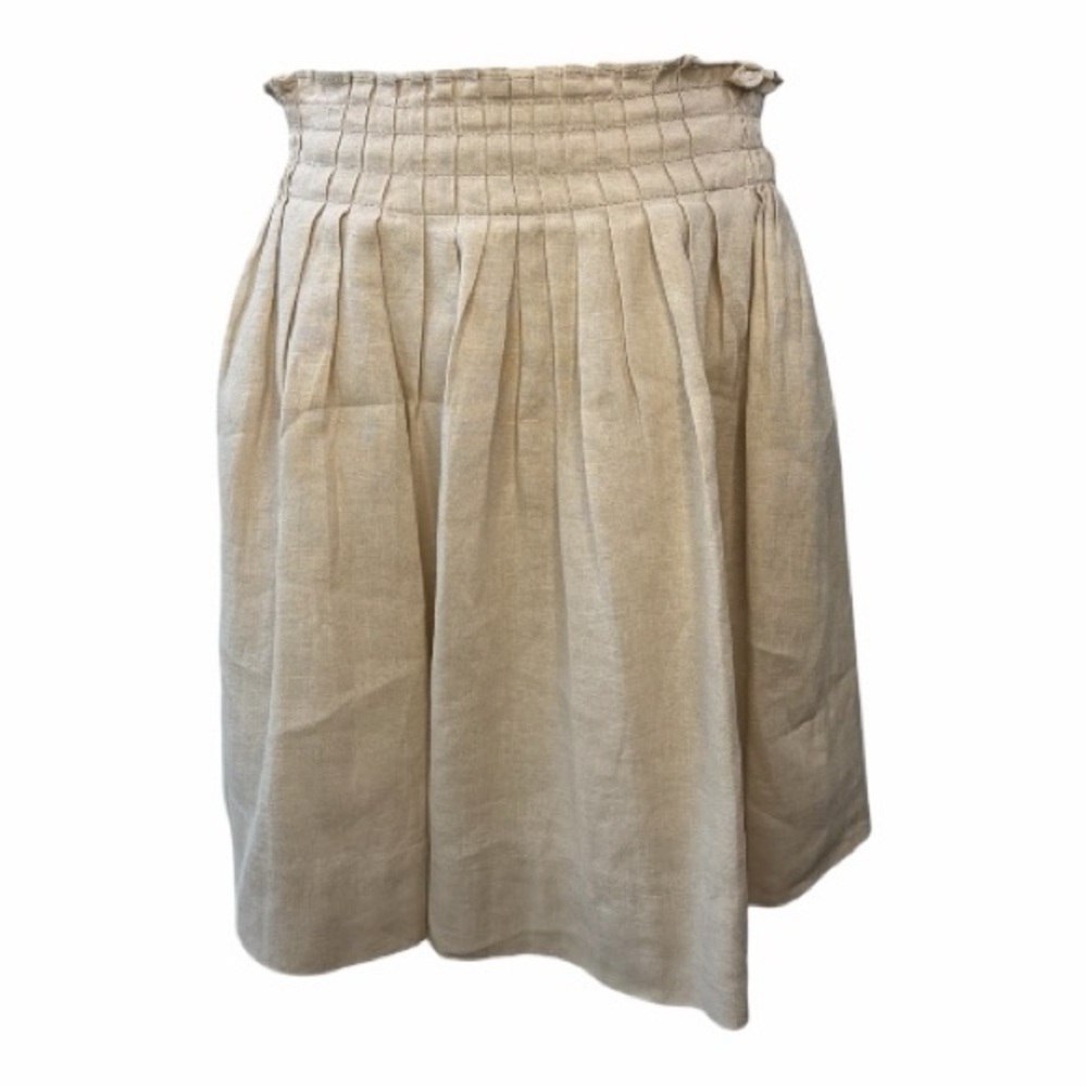 J. Crew Linen Mini Skirt A-Line Beige Tan Sz 2 Pleated Lined - Picture 5 of 14